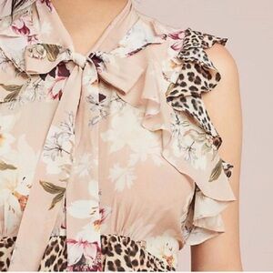Elegant Floral and Leopard Print Ruffle Blouse